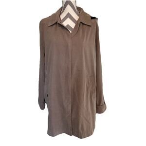 London Fog Faux Suede Barn Chore Coat XLarge Pockets Hood Lined Relaxed